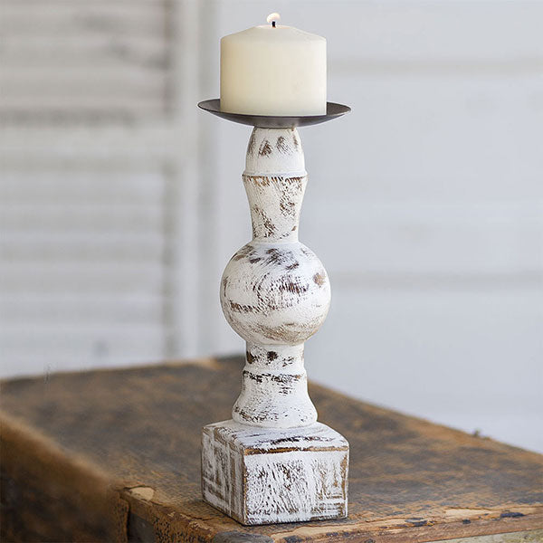 WOOD PILLAR CANDLE HOLDER W/ SQUARE BASE