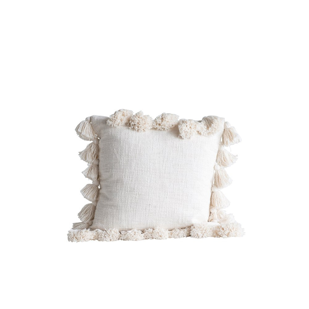 18" CREAM SQUARE TASSEL PILLOW