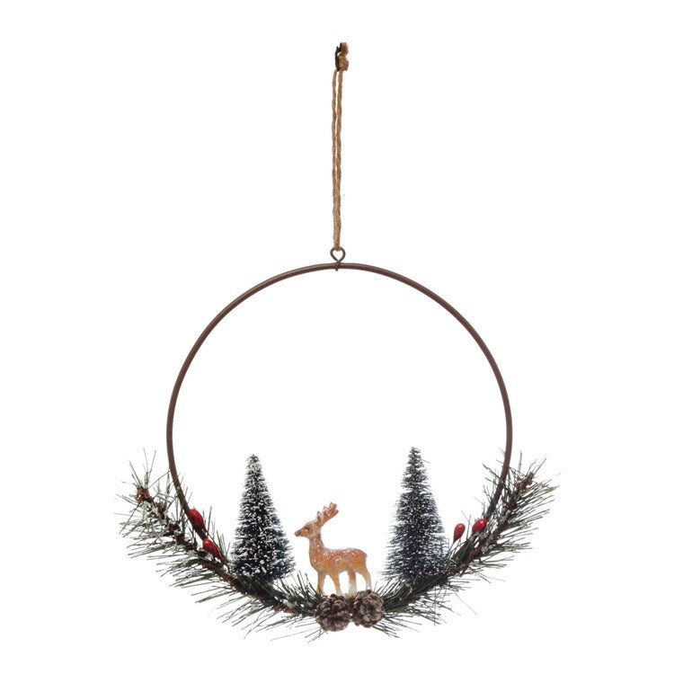 METAL WREATH W/ GREENERY + DEER
