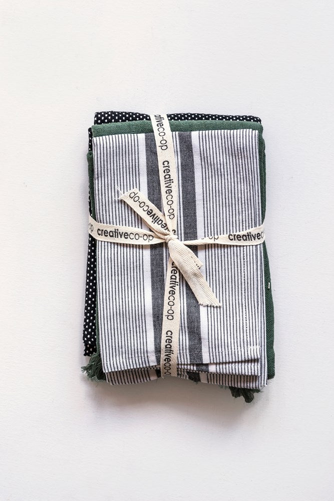 COTTON TEA TOWELS SET OF 3 GREEN