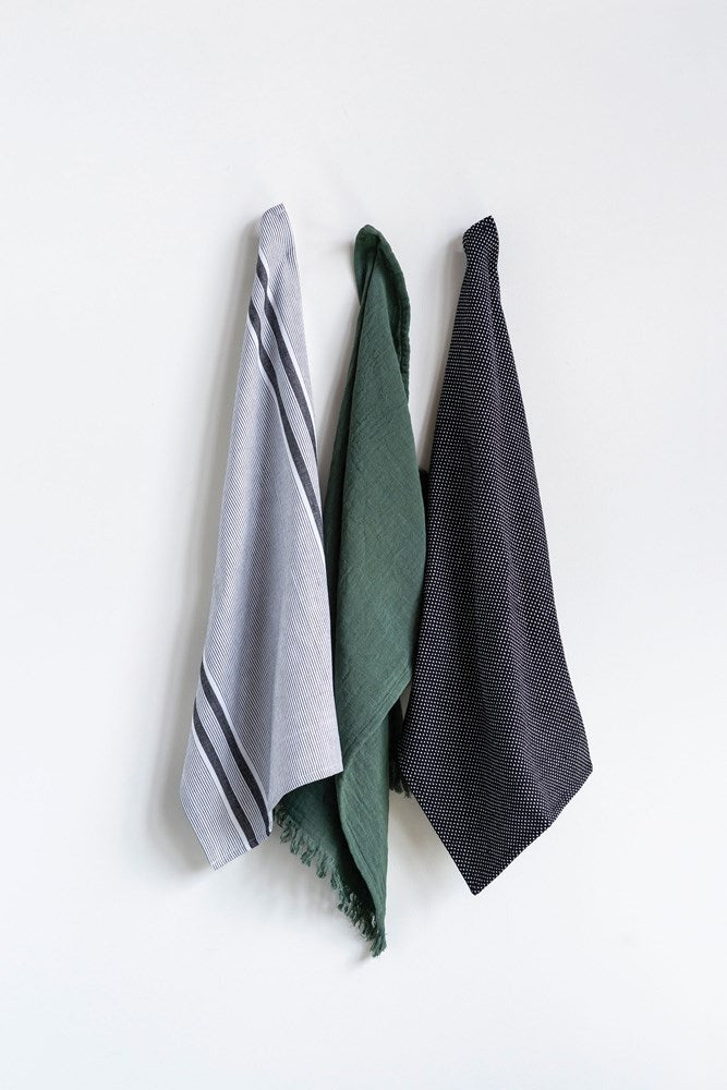 COTTON TEA TOWELS SET OF 3 GREEN