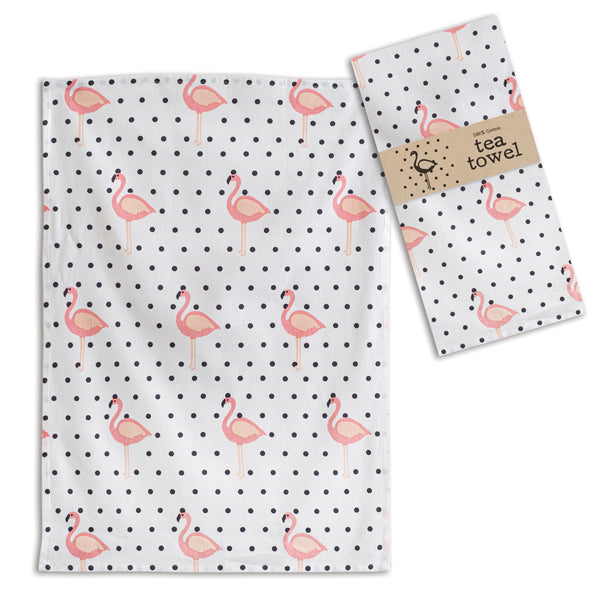 FLAMINGO POLKA DOT TEA TOWEL
