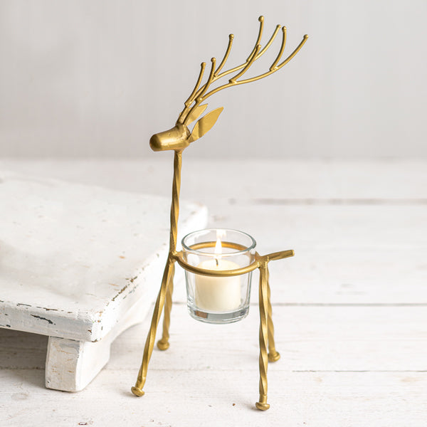 GOLD STRAIGHT REINDEER VOTIVE HOLDER