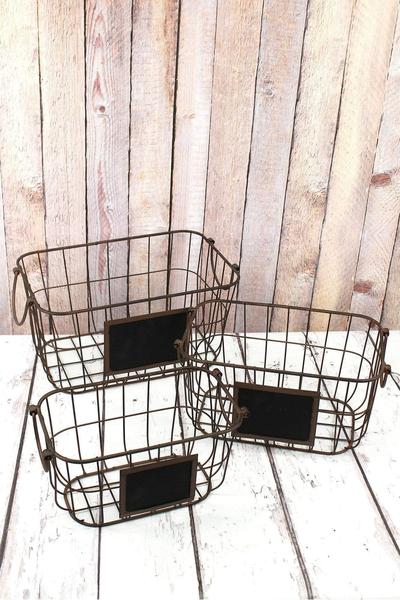 3 PIECE METAL WIRE CHALKBOARD BASKETS