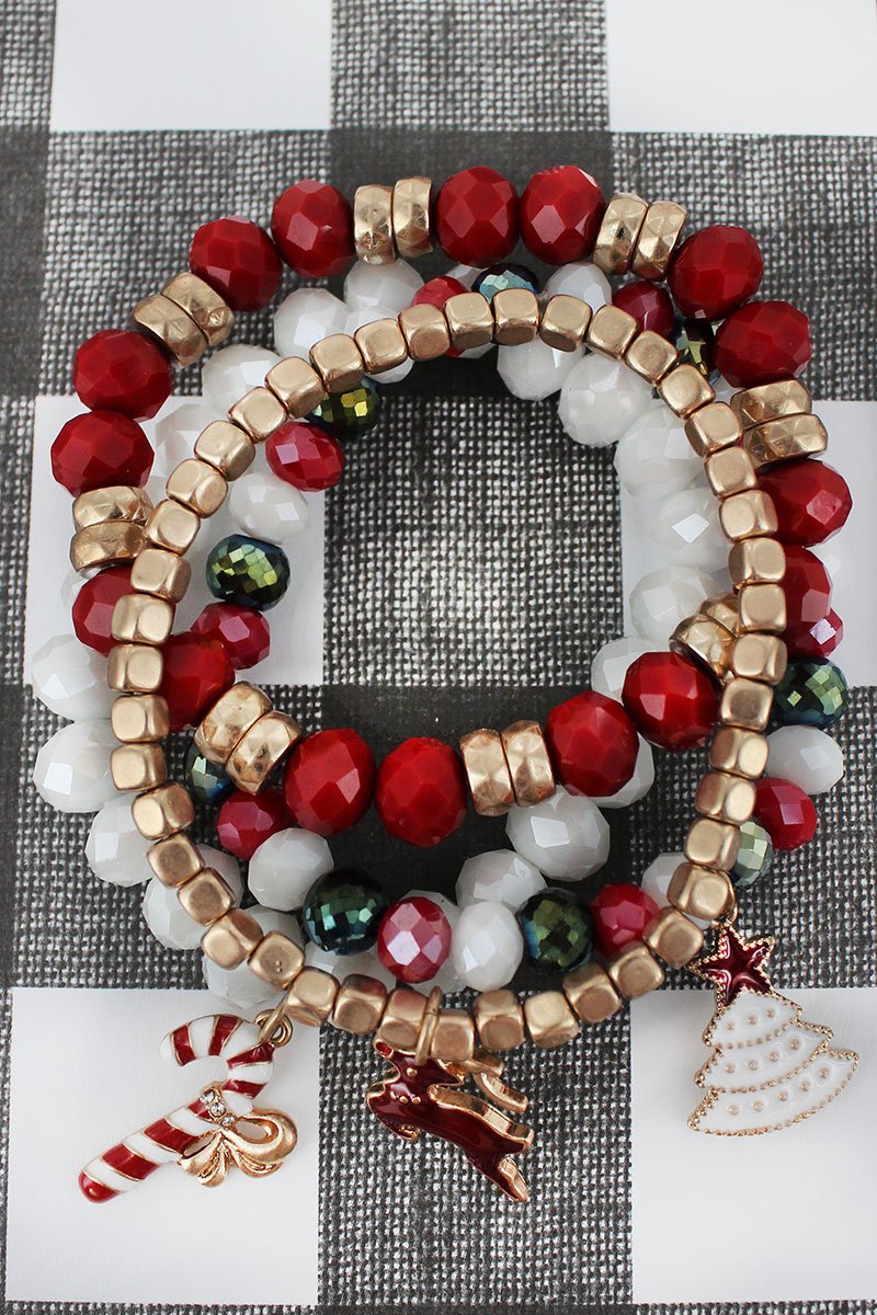 CHRISTMAS TREE, CANDY CANE, & REINDEER GOLD BRACELET SET