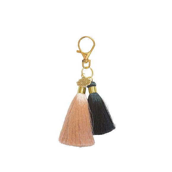 TWIN TASSEL KEYCHAIN - BLUSH & SMOKE