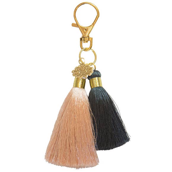 TWIN TASSEL KEYCHAIN - BLUSH & SMOKE