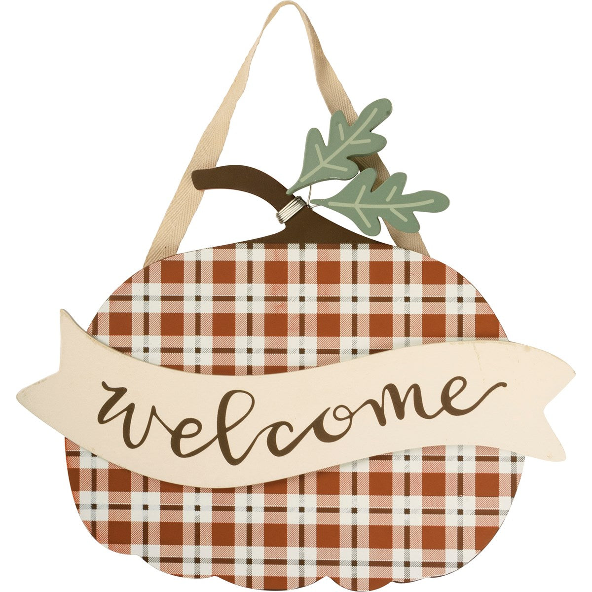 WELCOME PLAID PUMPKIN HANGING SIGN