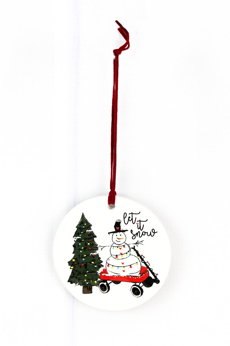 LET IT SNOW SNOWMAN PORCELAIN ORNAMENT