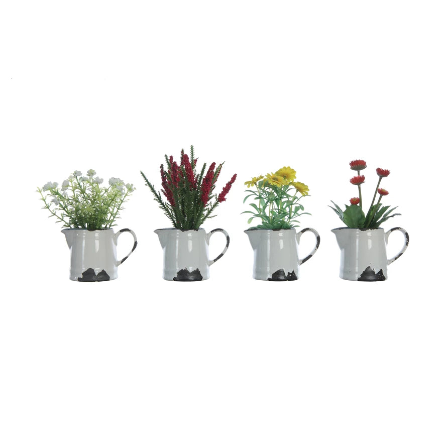 FAUX FLOWERS IN PITCHER