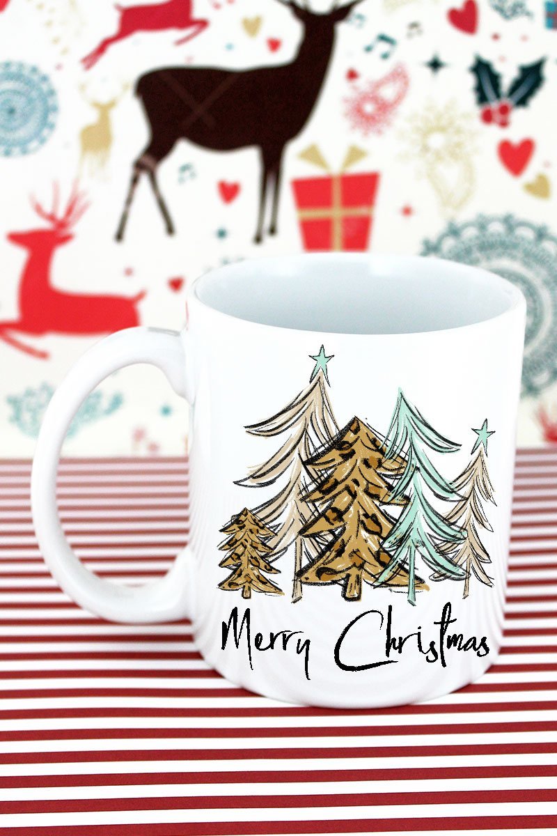 MERRY CHRISTMAS LEOPARD TREES MUG
