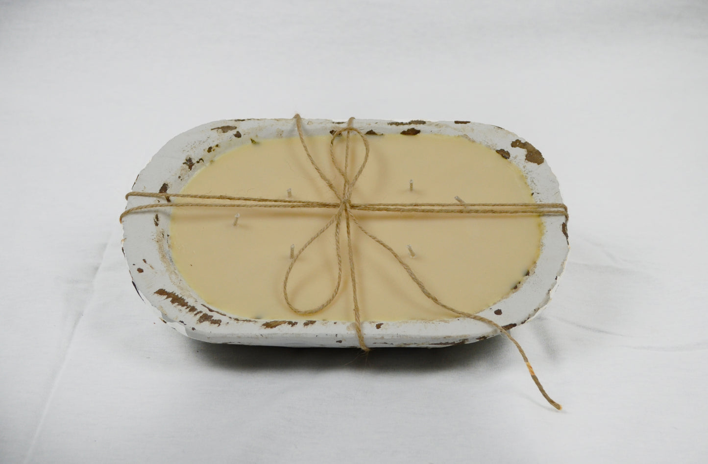 SMALL WHITE WOOD DOUGH BOWL CANDLE