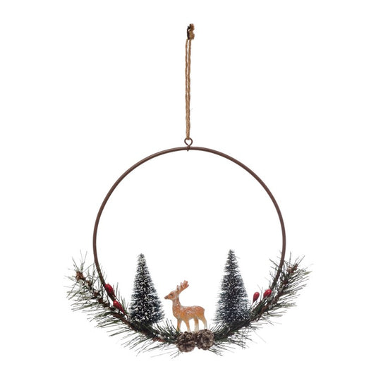 METAL WREATH W/ GREENERY + DEER