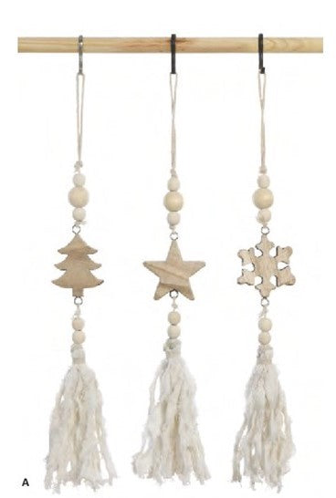 PAULOWNIA WOOD ORNAMENT W/ TASSEL