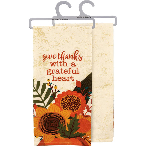 GIVE THANKS W/ A GRATEFUL HEART DISH TOWEL