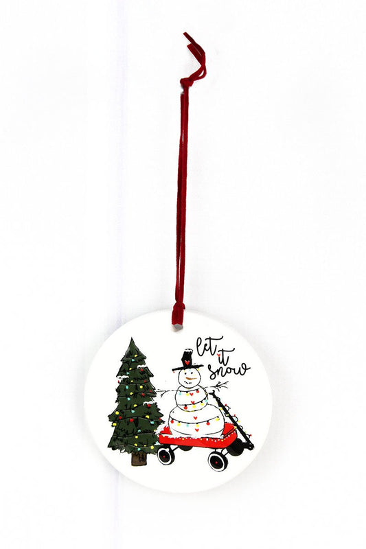 LET IT SNOW SNOWMAN PORCELAIN ORNAMENT