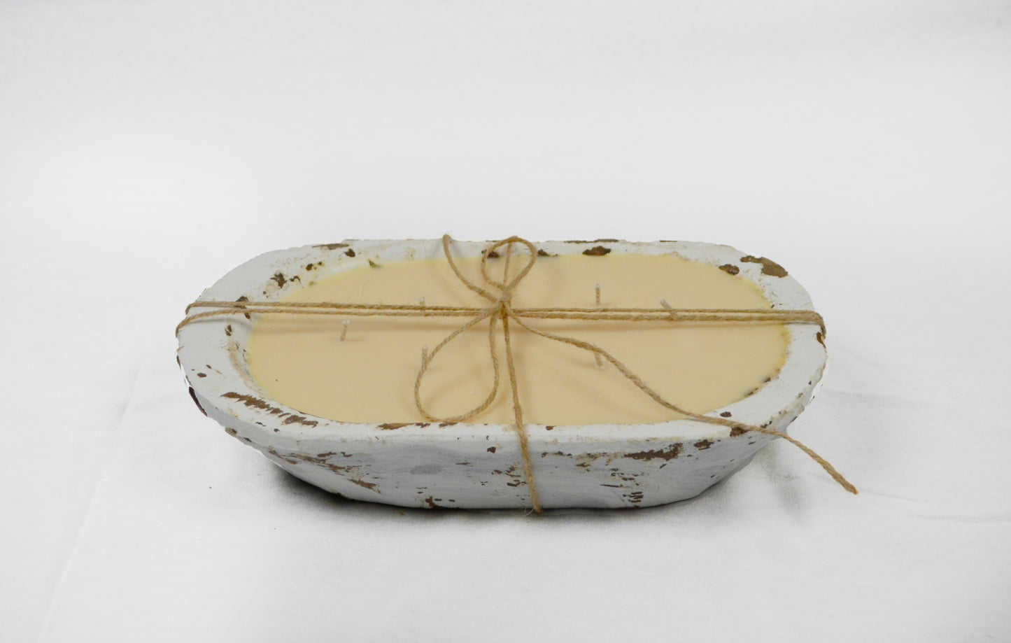 SMALL WHITE WOOD DOUGH BOWL CANDLE